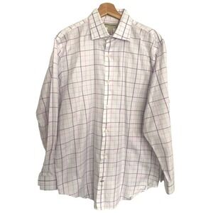 Banana Republic - Men's button down shirt white & purple plaid Large 16-16 1/2"